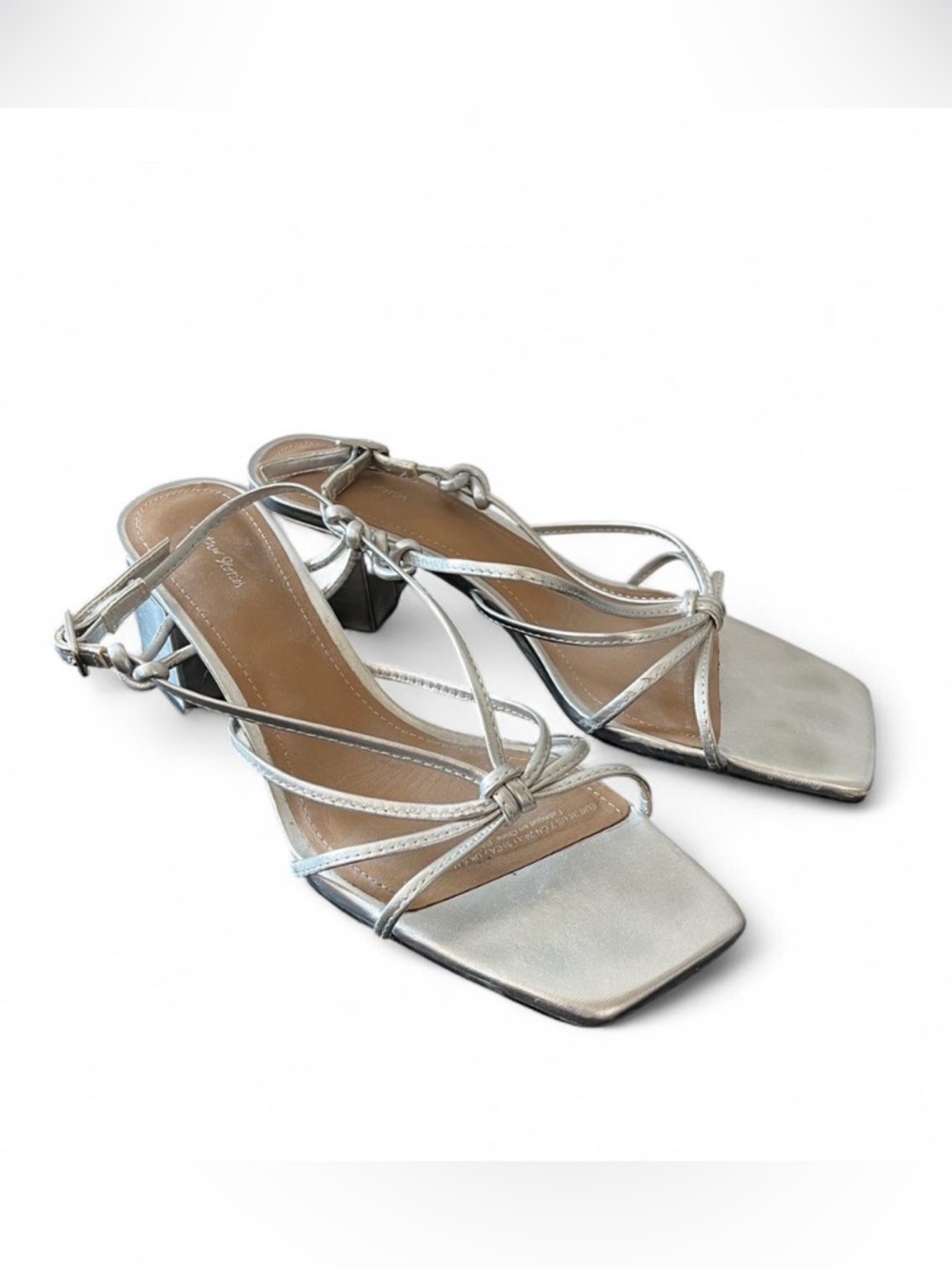 Silver Strappy Block Heel Sandals